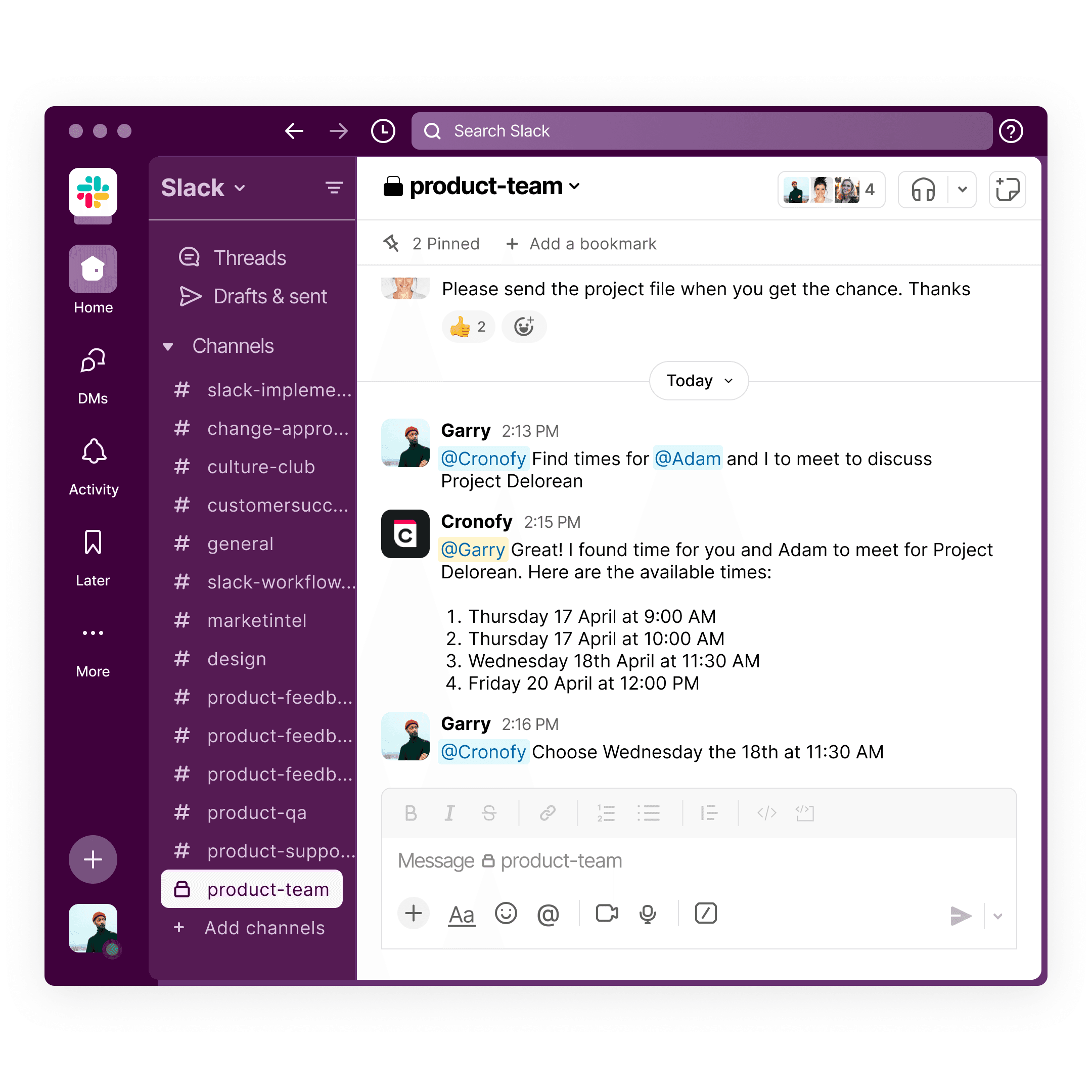 Cronofy Scheduling Agent for Slack: ask, pick, done