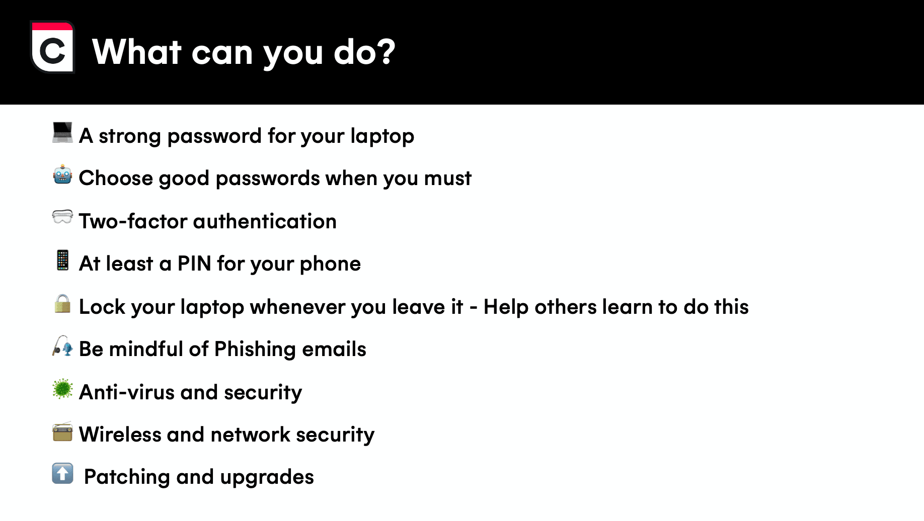An example slide from Cronofy's information security training deck